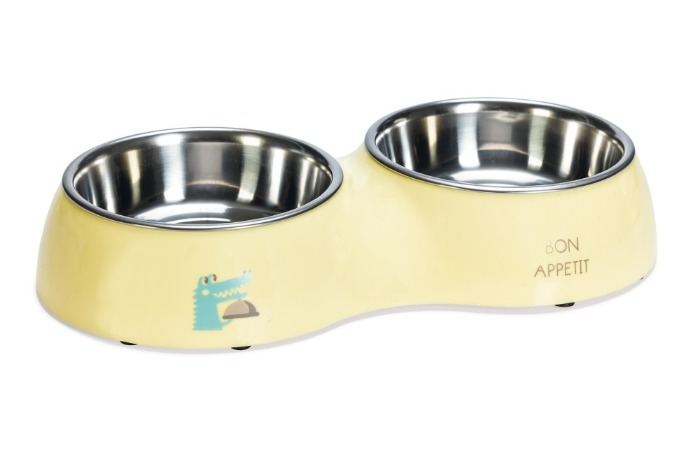 Beeztees Puppy Kroky – Dinerset Hond – Plastic/RVS – Geel – 34×17,5×6 cm – 2x 350 ml