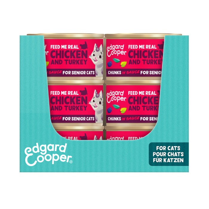 Edgard&Cooper Edgard & Cooper kip en kalkoen senior kat natvoer blikjes 18 x 85gr