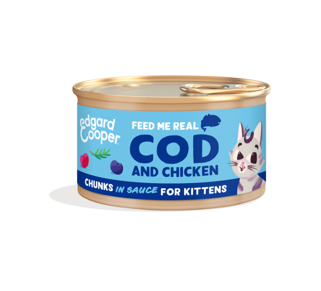 Edgard & Cooper Kattenvoer Kitten Chunks Kabeljauw - Kip - 18-  x 85 gr - Voordeelverpakking