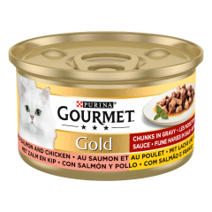 Gourmet Gold Fijne Hapjes in Saus met Zalm en Kip kattenvoer nat 85 gram