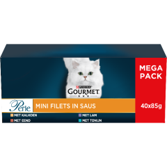 Gourmet Perle Mini Filets in Saus met Kalkoen, Eend, Tonijn en Lam natvoer kat 40 x 85 gram
