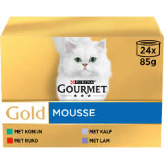 Gourmet Gold Mousse met Konijn, Rund, Kalf, Lam natvoer kat 24 x 85 gram