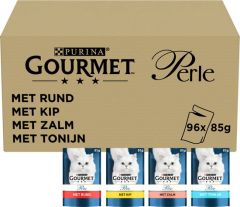 Gourmet Perle Duo Land & Zee (rund, kip, zalm, en tonijn) kattenvoer nat 96x85gr