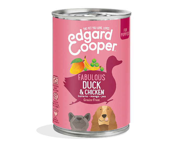 Edgard & Cooper, graanvrije blikken met eend en kip voor puppies - 400g