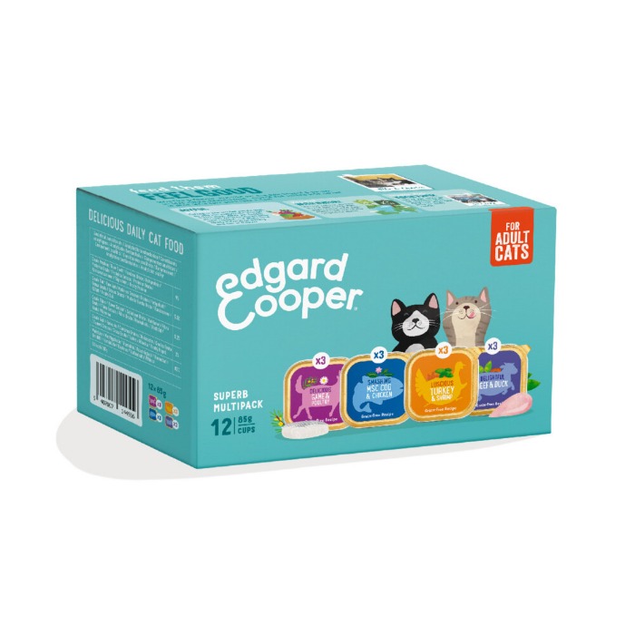 Edgard & Cooper Kattenvoer Multipack Kabeljauw - Wild - Kalkoen - Rund 12 x 85 gr
