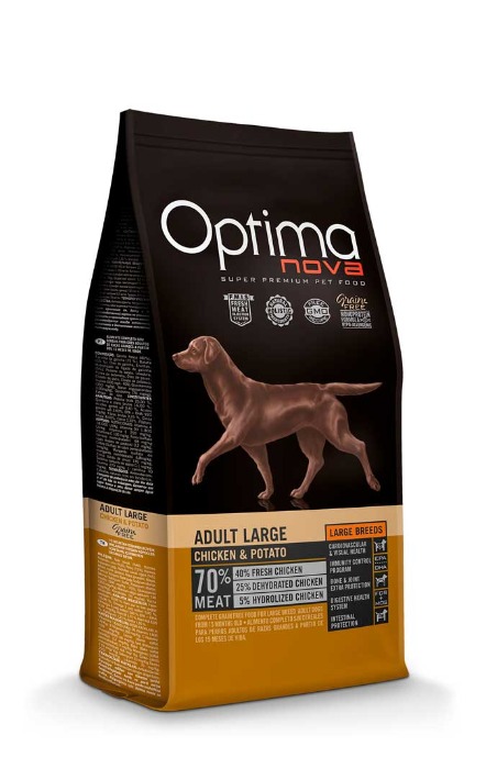 Optimanova hond adult large kip en aardappel 12kg