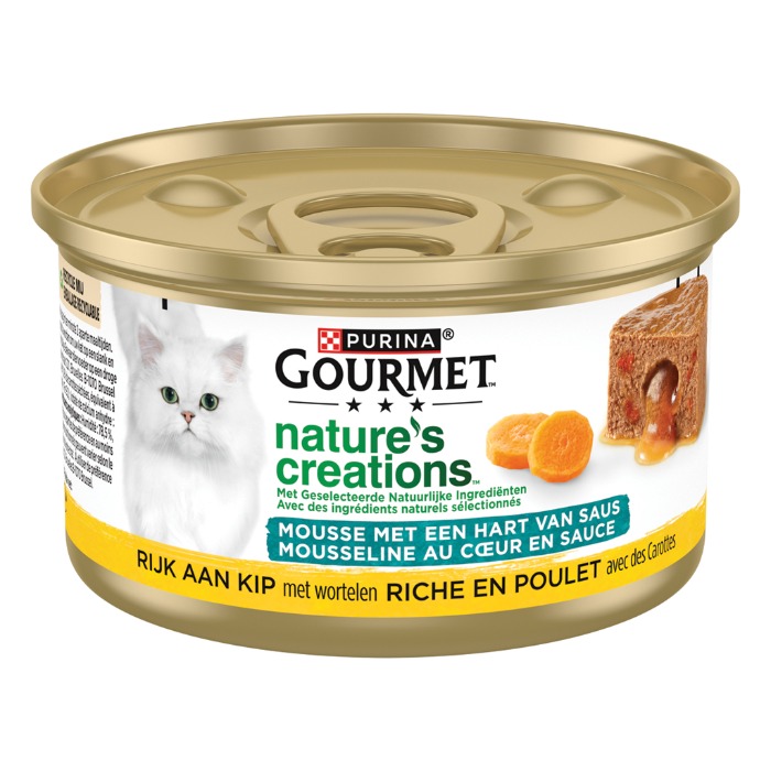 Gourmet Nature&apos;s Creations Mousse met een Hart van Saus Rijk aan Kip natvoer kat 85 gram