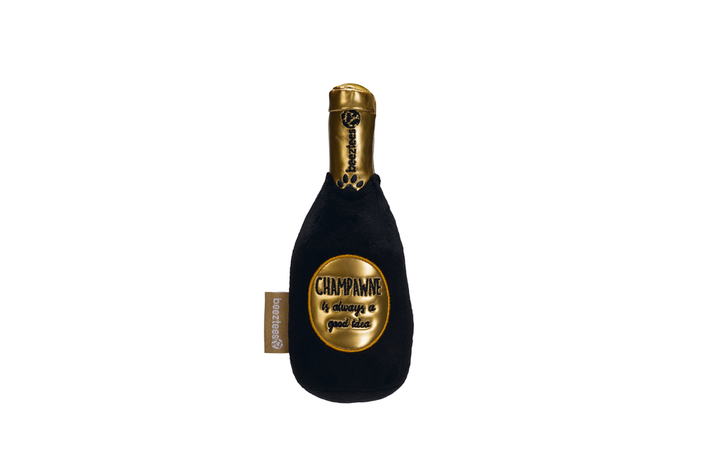 Beeztees Champagnefles - Hondenspeelgoed - Pluche - Zwart/Goud - 19 x 7 x 5 cm