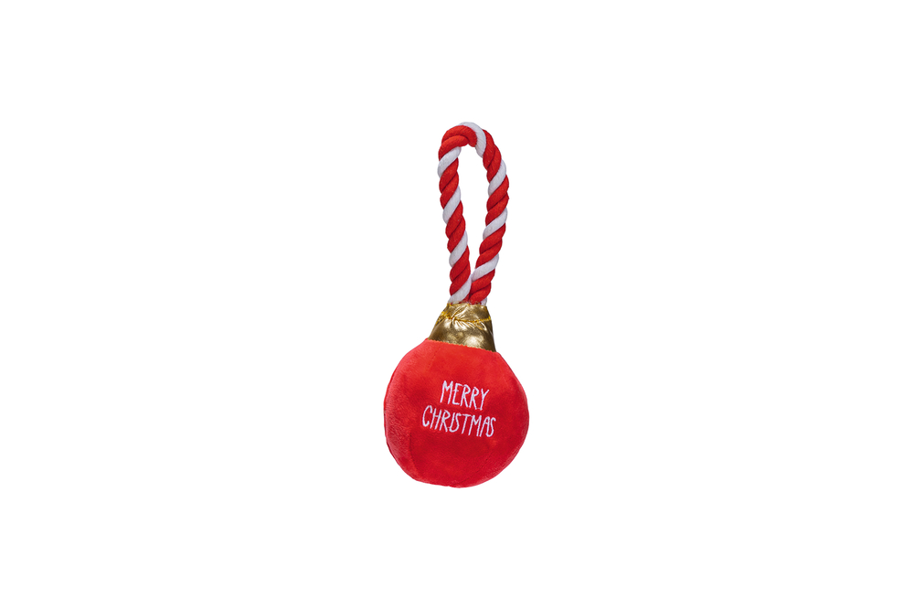 Beeztees Kerstbal Jingle - Hondenspeelgoed - Pluche - Rood - 25x10x8 cm